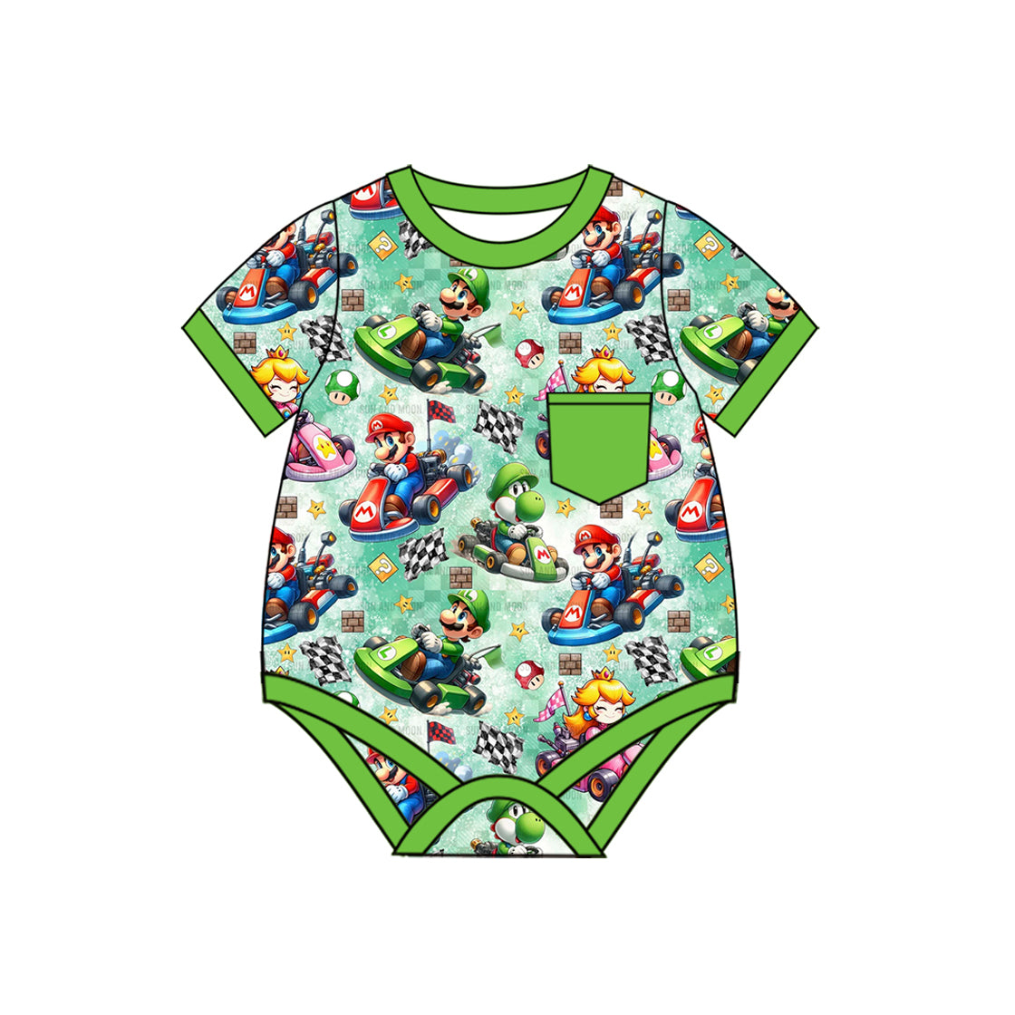 preorder SR2814 cartoon brother green pocket short sleeve boys romper