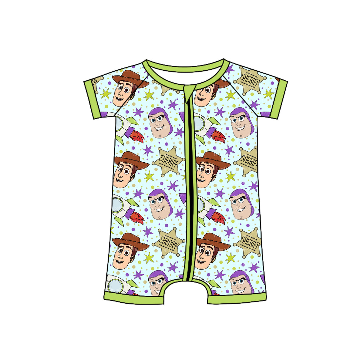 preorder SR2851 cartoon toy green short sleeve zipper boys romper