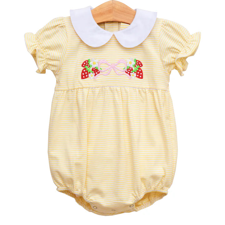 preorder SR2867 cute strawberry pink bow yellow short sleeve girls romper