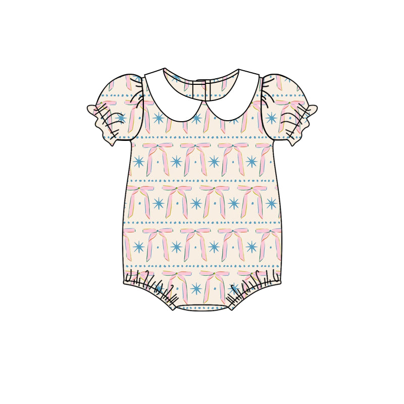 preorder SR2879 pink bows short sleeve girls romper