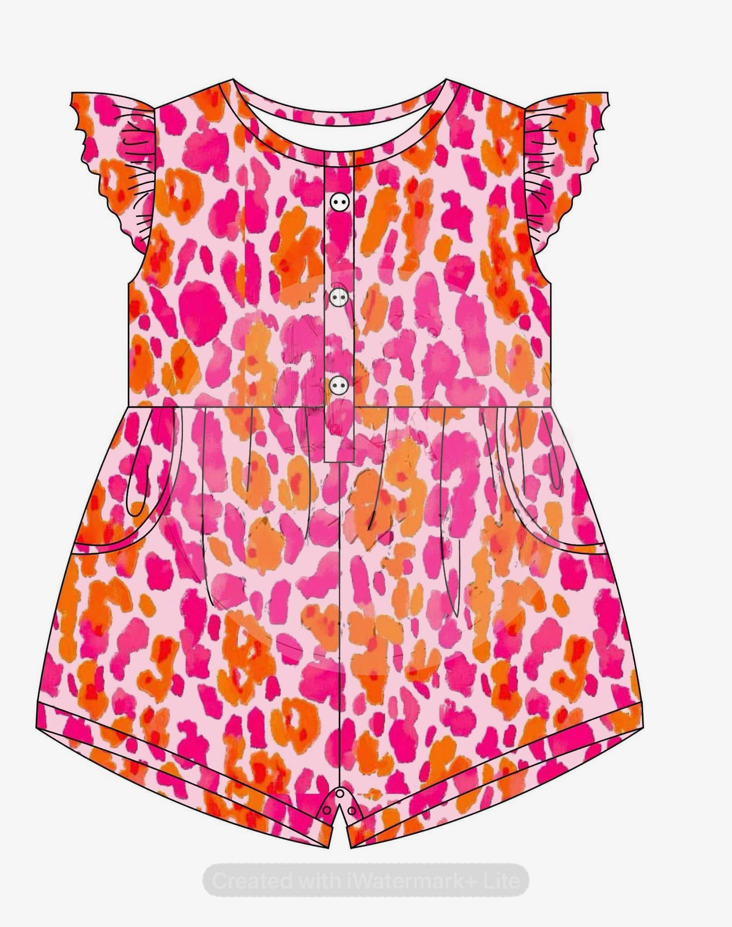 preorder SR2887 hot pink leopard flutter sleeve girls romper