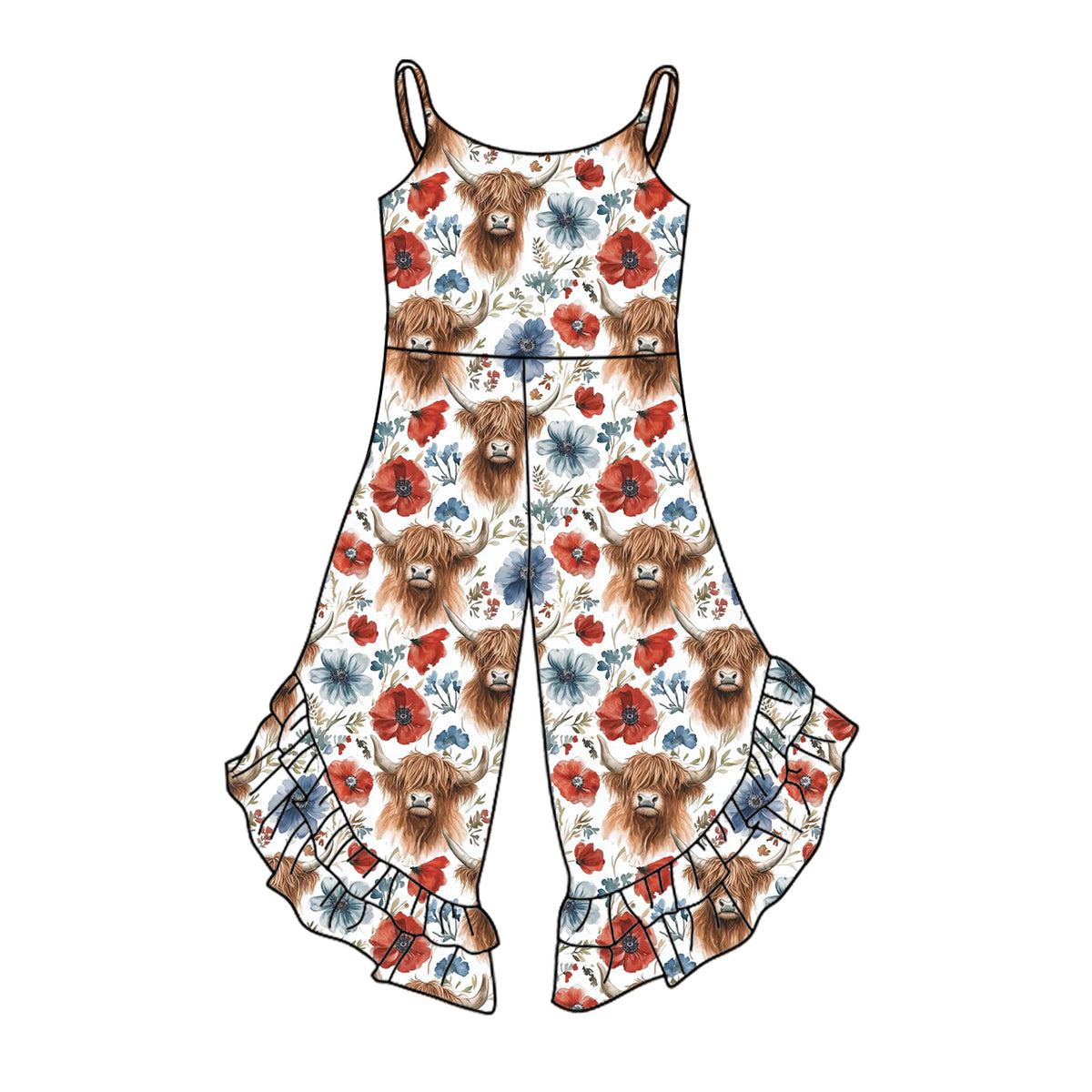 preorder SR2888 Western highland cow flowers girls jumpsuits