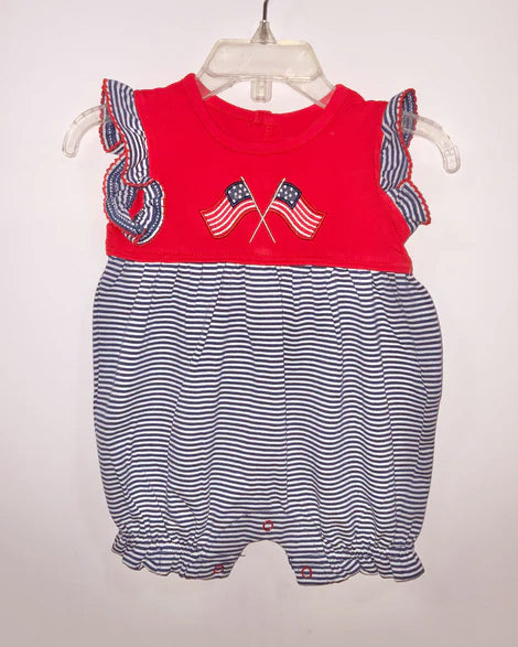 preorder SR2903 July 4th flag red black striped girls romper