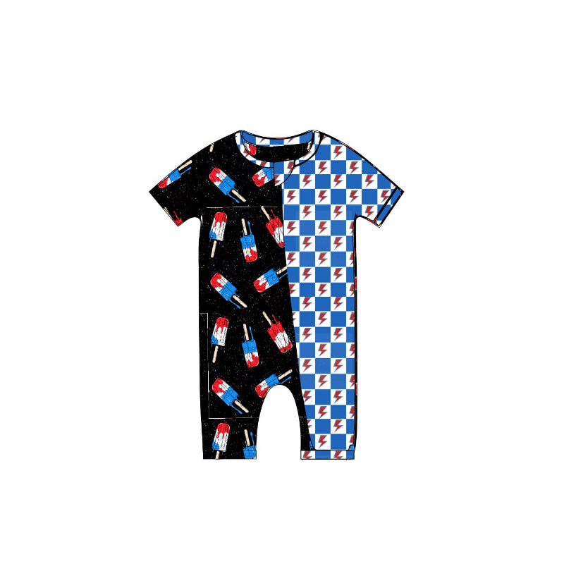 preorder SR2906 July 4th ice flsh short sleeve zipper boys romper