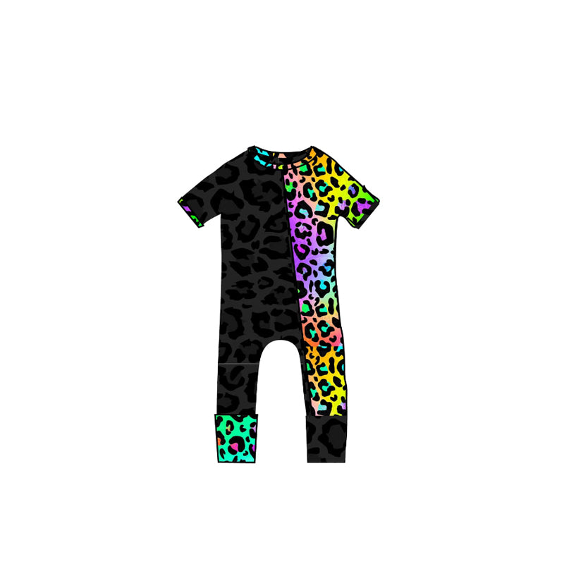 preorder SR2907 colorful leoaprd black leopard short sleeve zipper boys romper