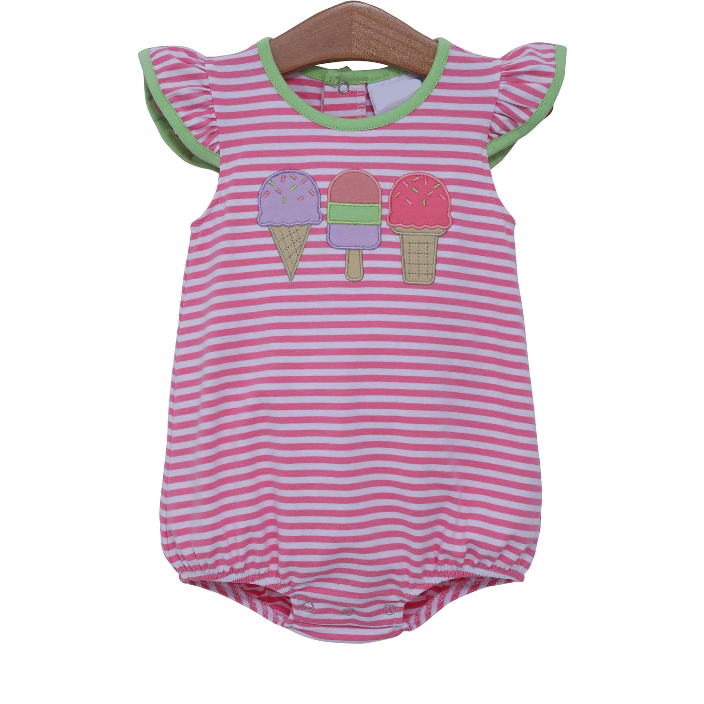 custom moq 5 ice pink striped flutter sleeve girls romper