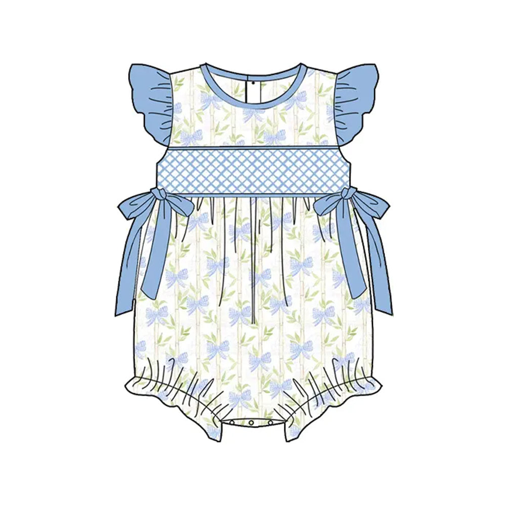 preorder SR2924 blue flowers blue bows flutter sleeve girls romper
