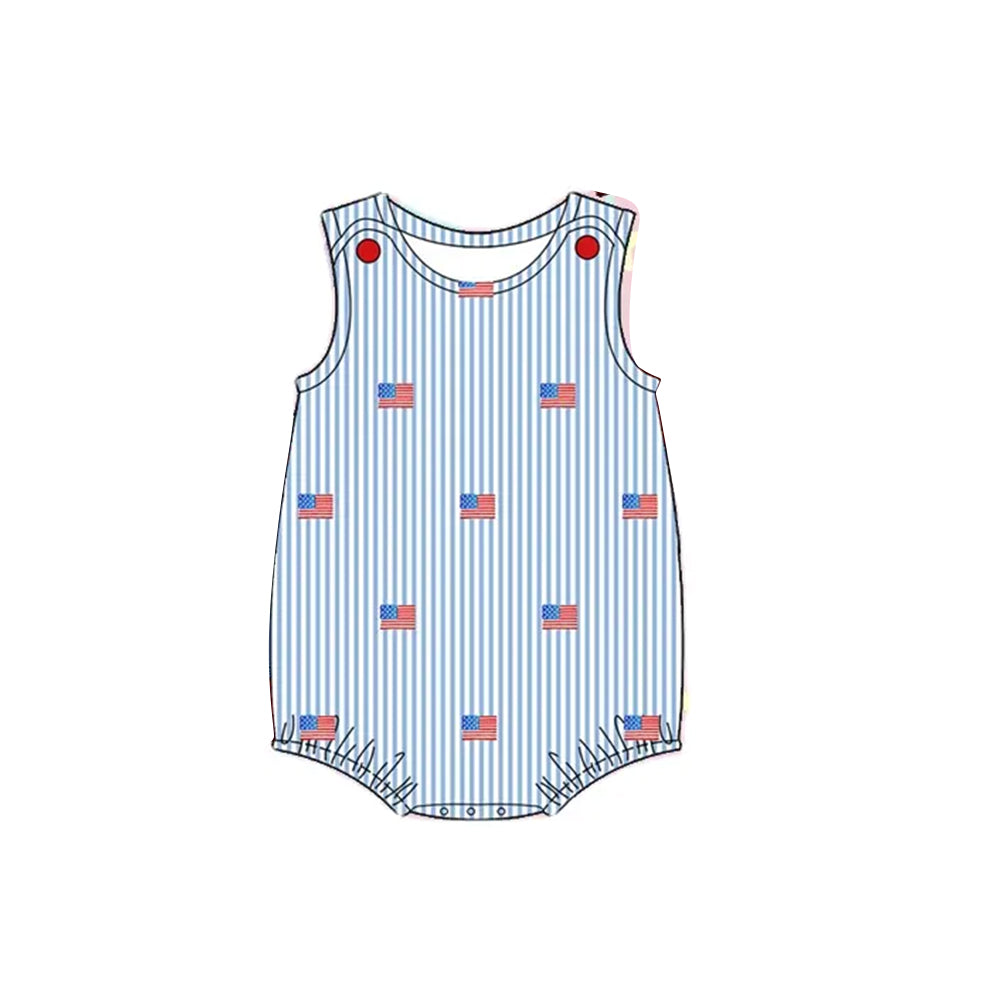 preorder SR2928 July 4th flag blue sleeveless boys romper