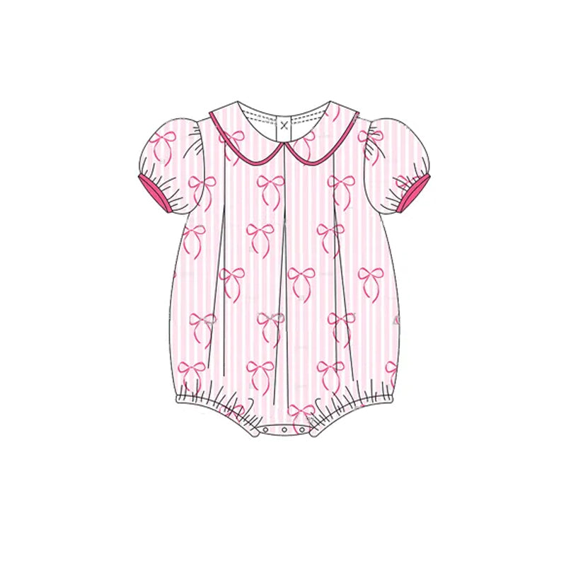 preorder SR2931 pink bows striped short sleeve girls romper