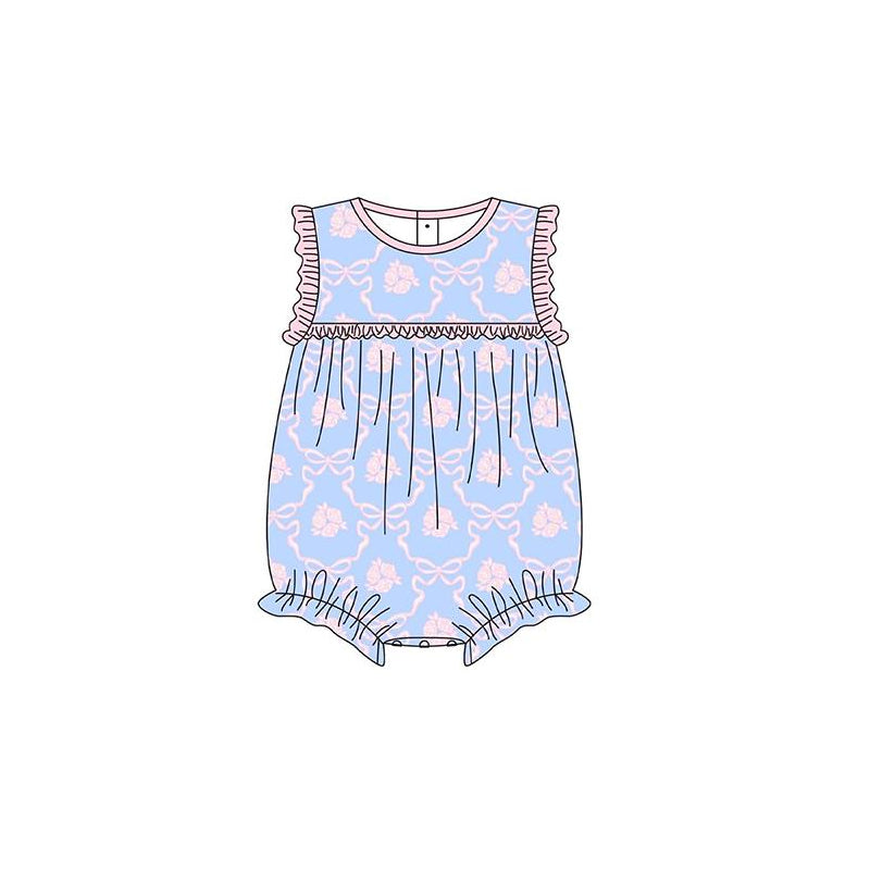 preorder SR2950 pink flowers bows blue sleeveless girls romper