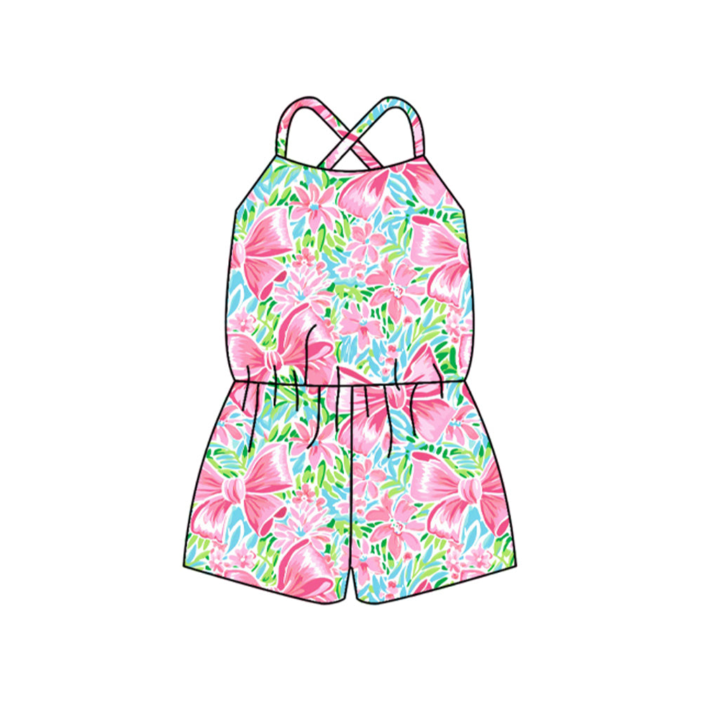 preorder SR2966 pink bows coquette bows green pink girls Summer jumpsuits