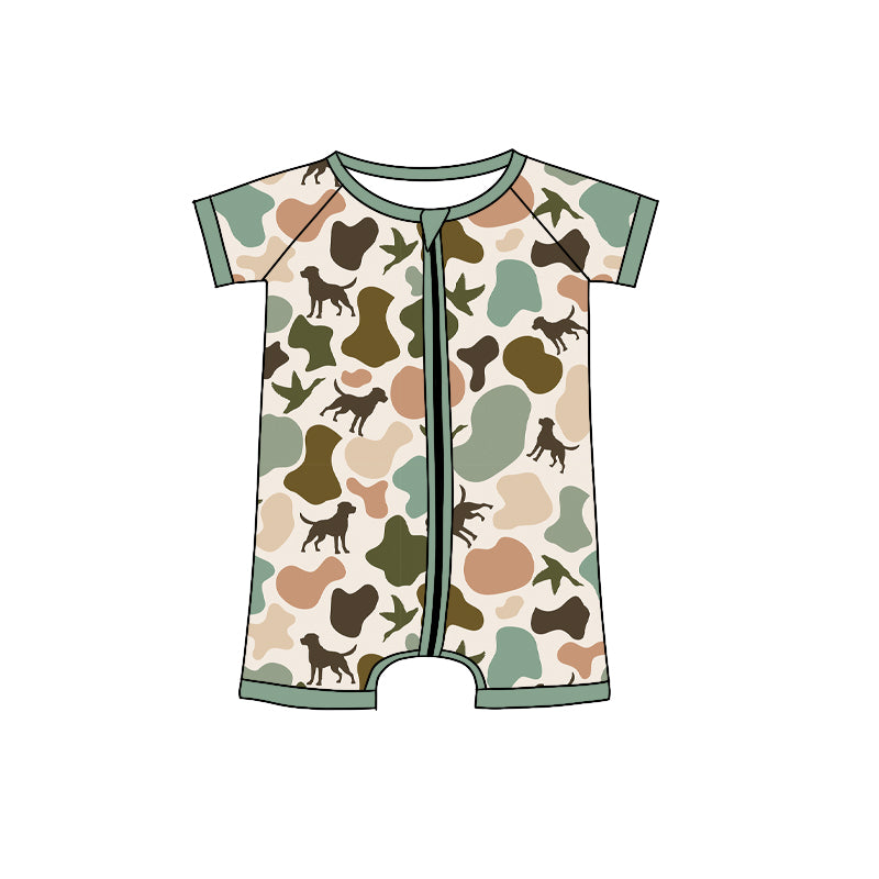 preorder SR2972 hunting camo duck mallard duck green short sleeve boys romper