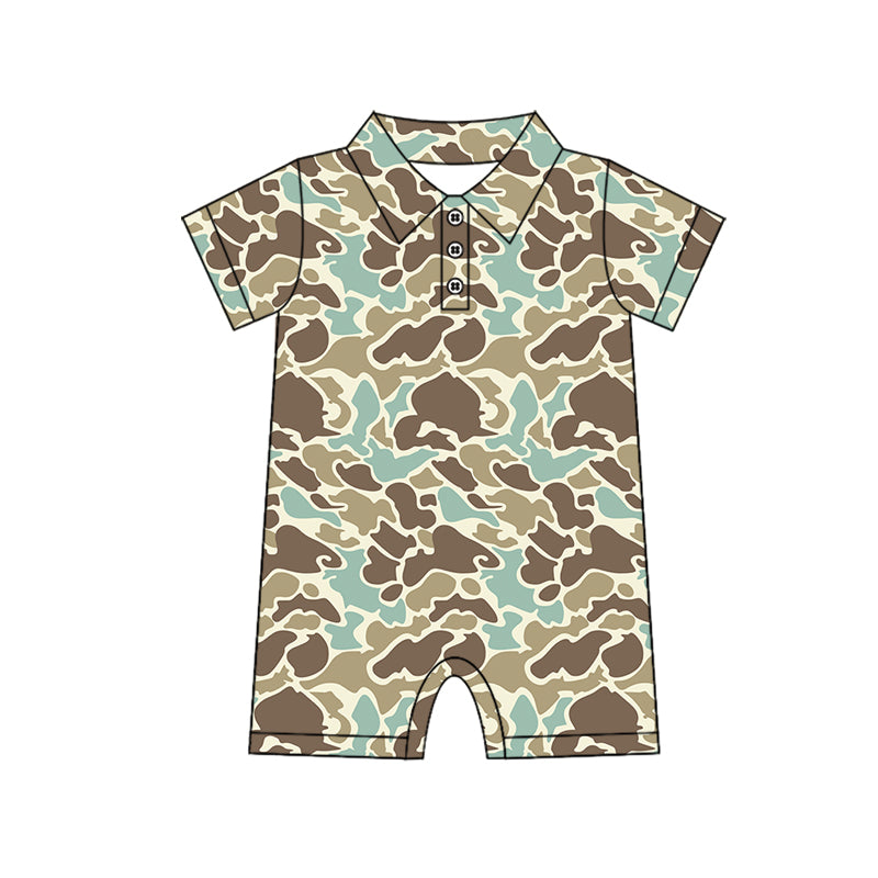 preorder SR2978 hunting camo green camo short sleeve boys romper