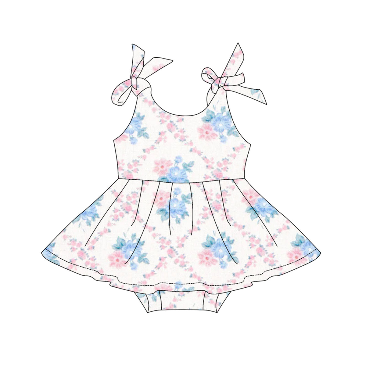 preorder SR3047 pink flowers blue flowers girls romper