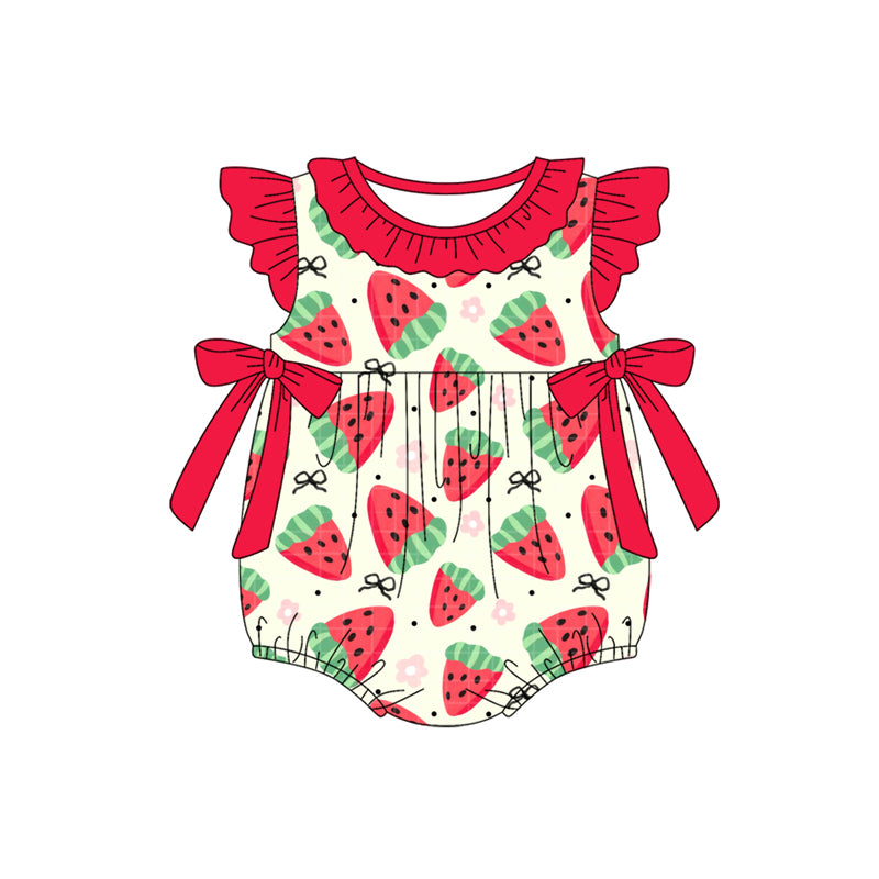 preorder SR3062 Summer watermelon red with bows flutter sleeve girls romper