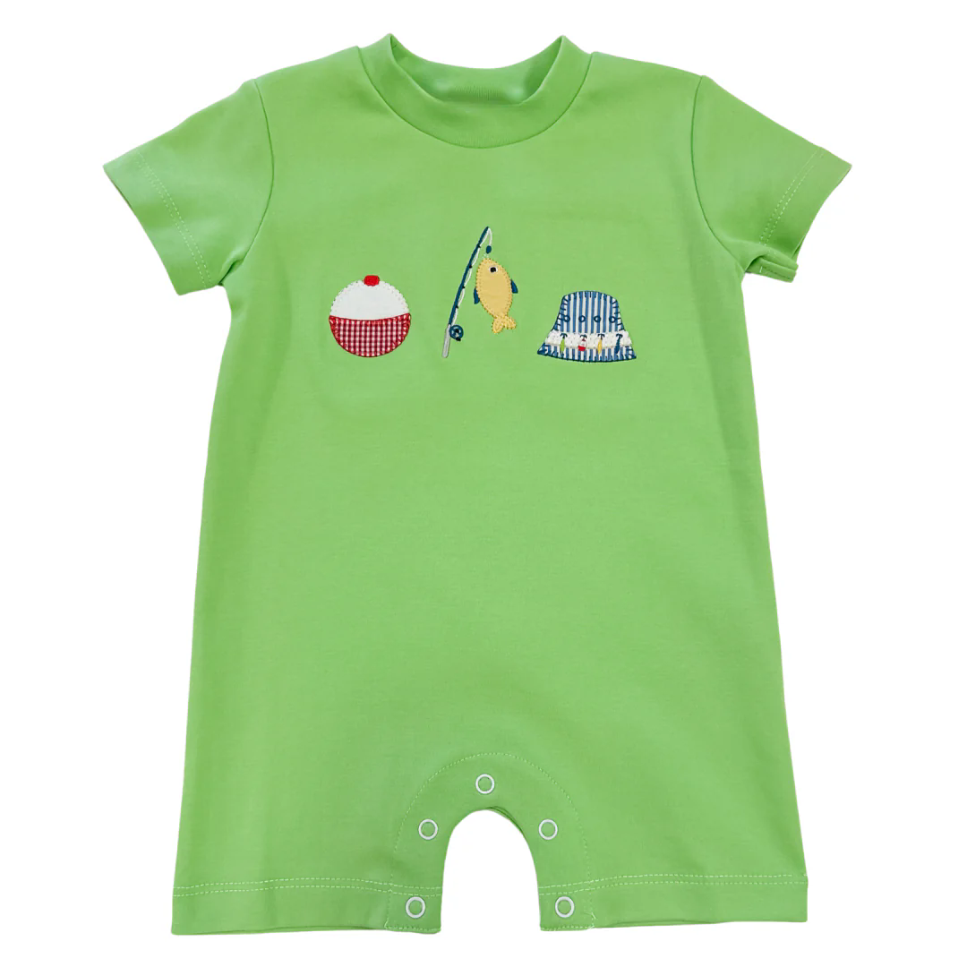 preorder SR3079 fishing hat green short sleeve boys romper