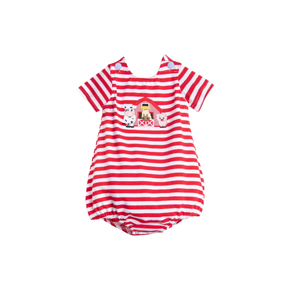 preorder SR3101 farm house cow animals red striped short sleeve girls romper