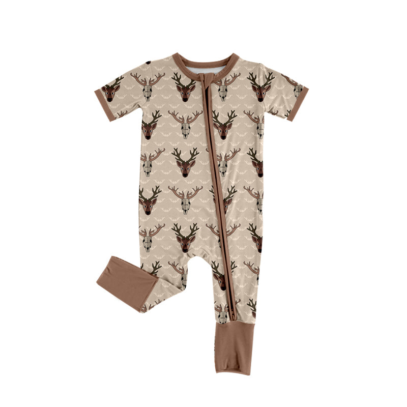 preorder SR3103 hunting deer brown short sleeve zipper boys romper