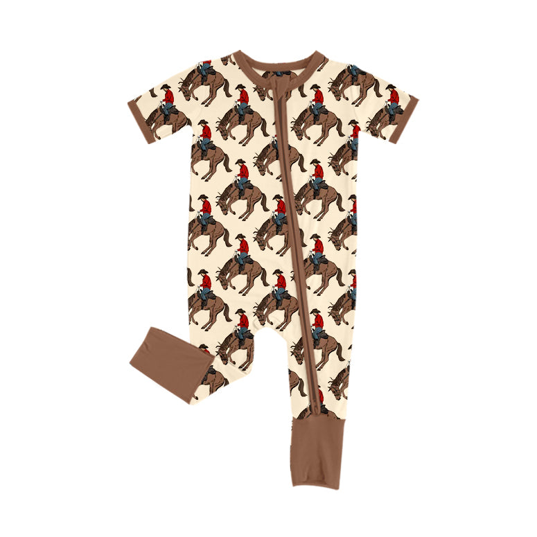 preorder SR3104 Western rodeo brown short sleeve zipper boys romper