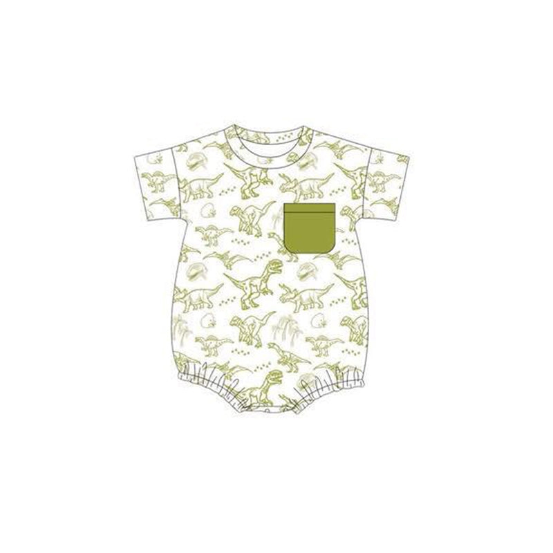 preorder SR3136 green dinosaur pocket short sleeve boys romper