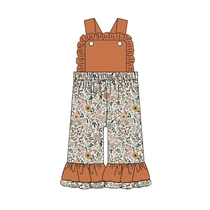 preorder SR3138 flowers floral orange/brown girls jumpsuits