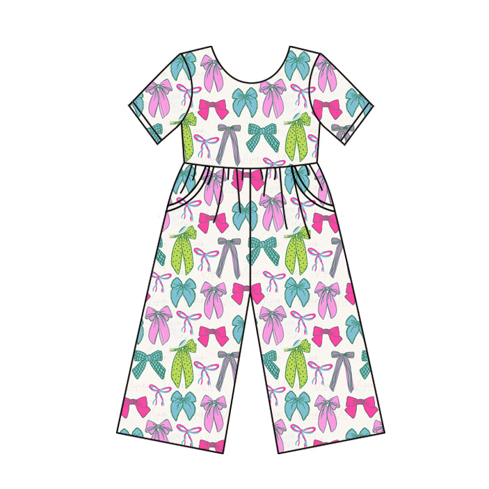 preorder SR3143 colorful bows short sleeve girls jumpsuits