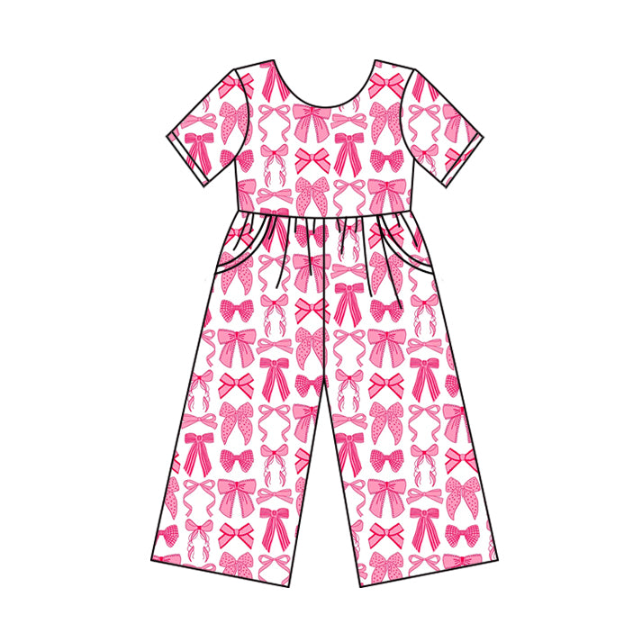 preorder SR3144 pink bows short sleeve girls jumpsuits