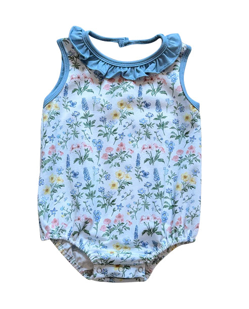 preorder SR3170 colorful flowers floral blue sleeveless girls romper