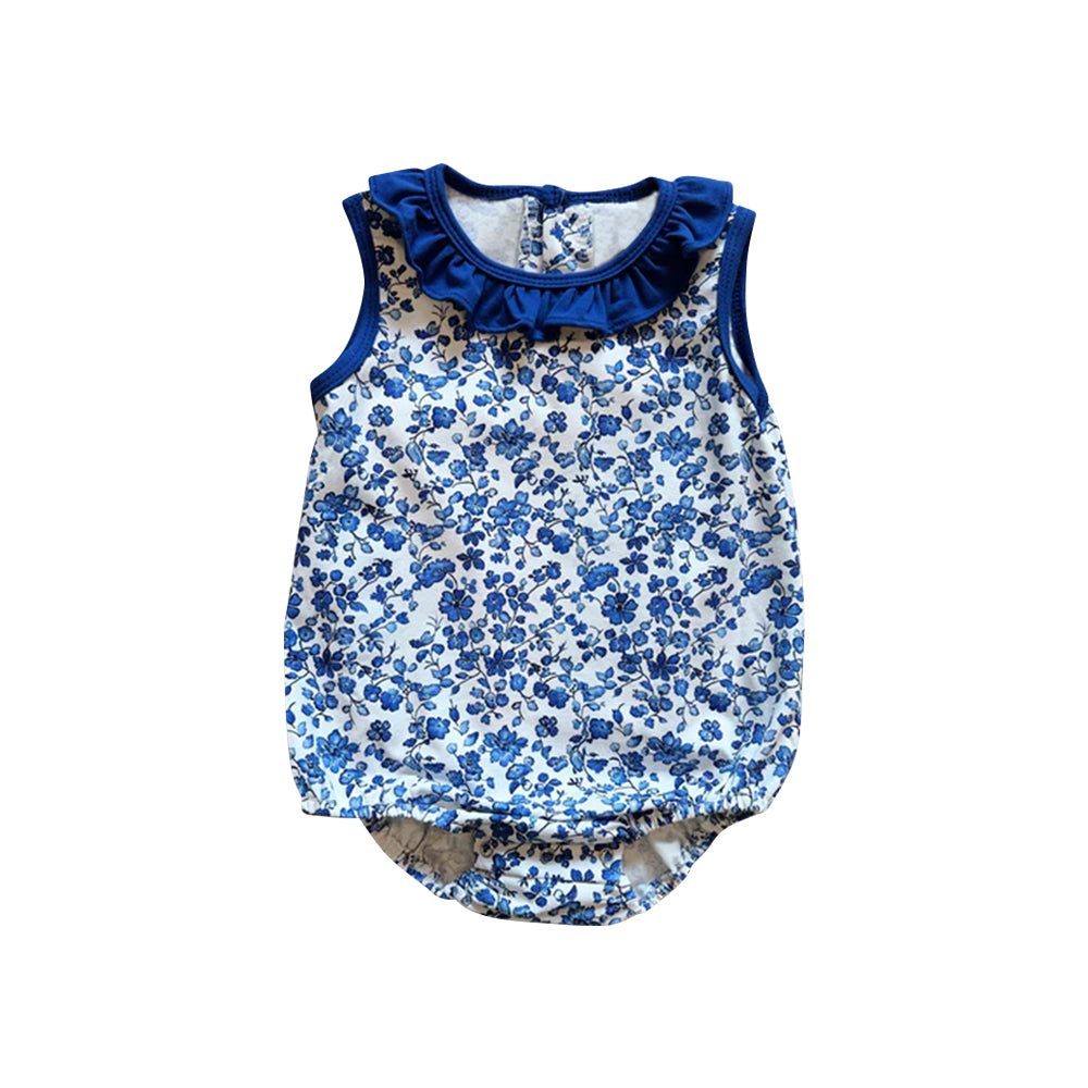 preorder SR3171 colorful flowers floral blue sleeveless girls romper