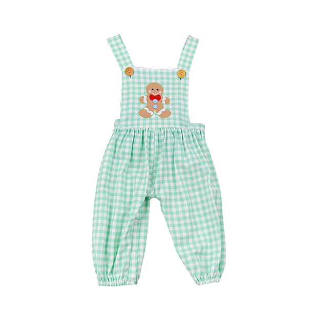 preorder SR3175 Christmas gingerbread man green checekred boys jumpsuits
