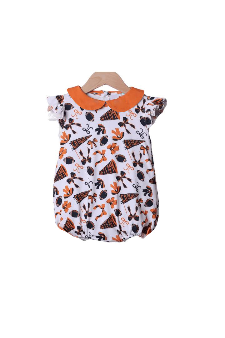 preorder SR3195 cheer orange black bows flutter sleeve girls romper