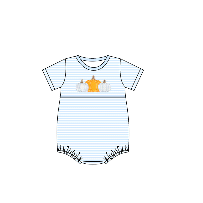 preorder SR3199 Autumn pumpkin blue striped short sleeve boys romper