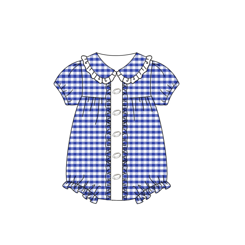 preorder SR3209 football blue checkered short sleeve girls romper