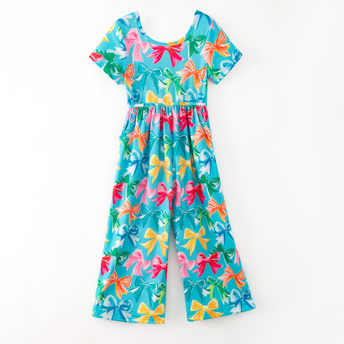 preorder SR3213 colorful bows blue short sleeve girls jumpsuits