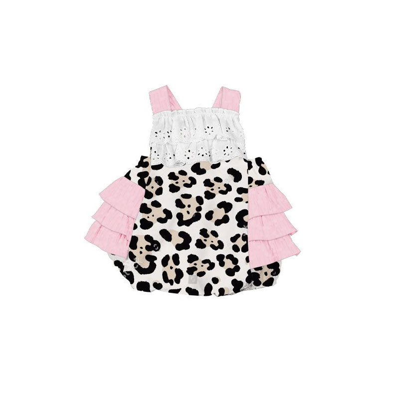 preorder SR3216 cute leopard pink ruffles girls romper