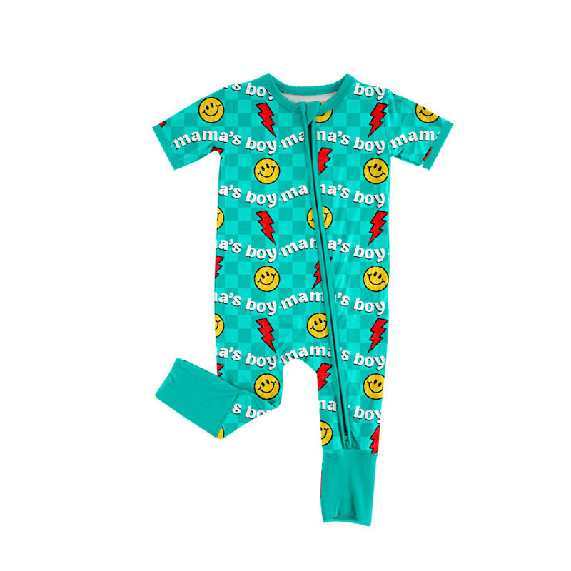 preorder SR3228 mama's boy flash blue checkered long sleeve zipper boys romper
