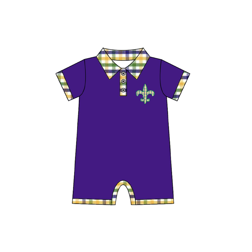 preorder SR3241 Mardi Gras purple short sleeve boys romper