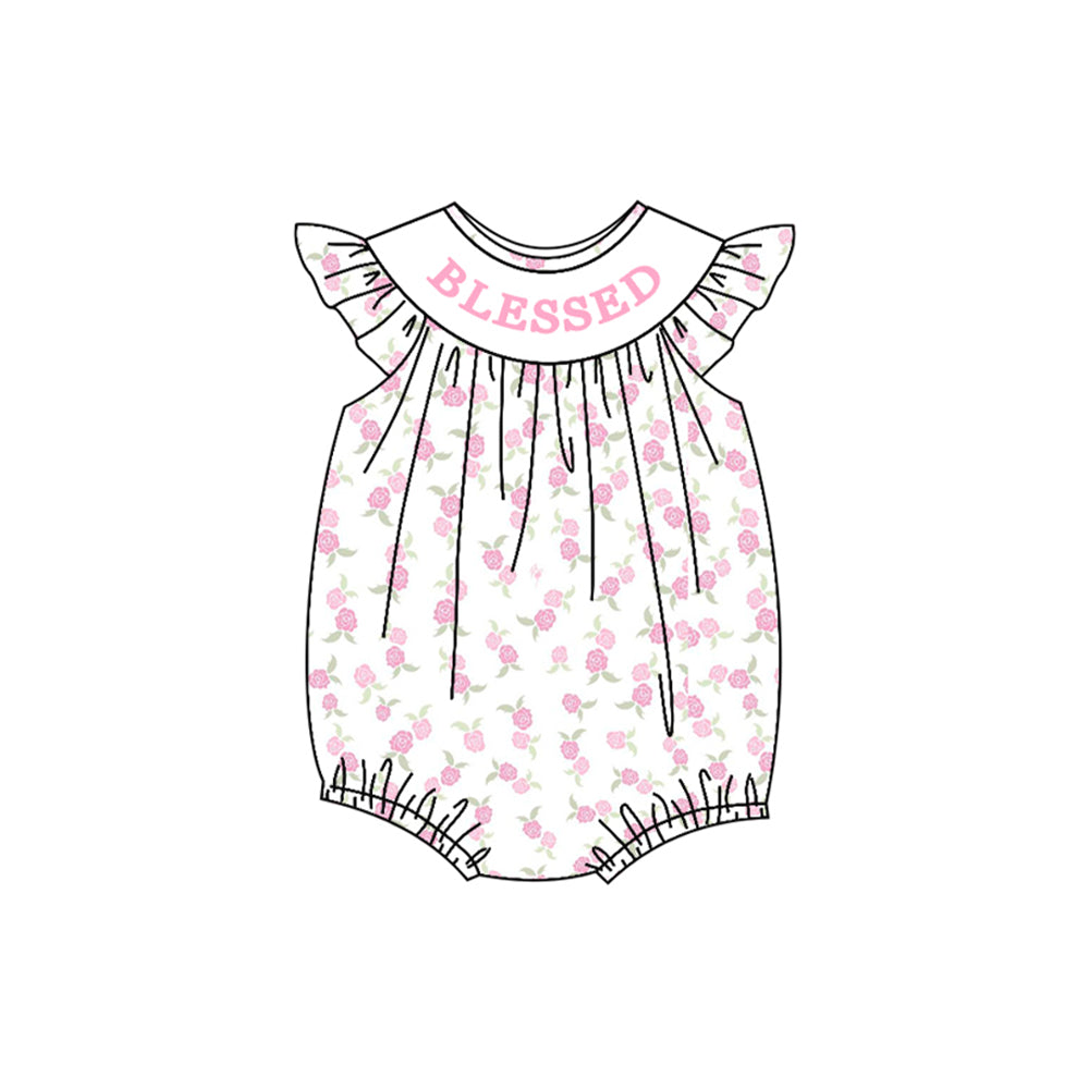 preorder SR3260 Blessed pink flowers floral flutter sleeve girls romper