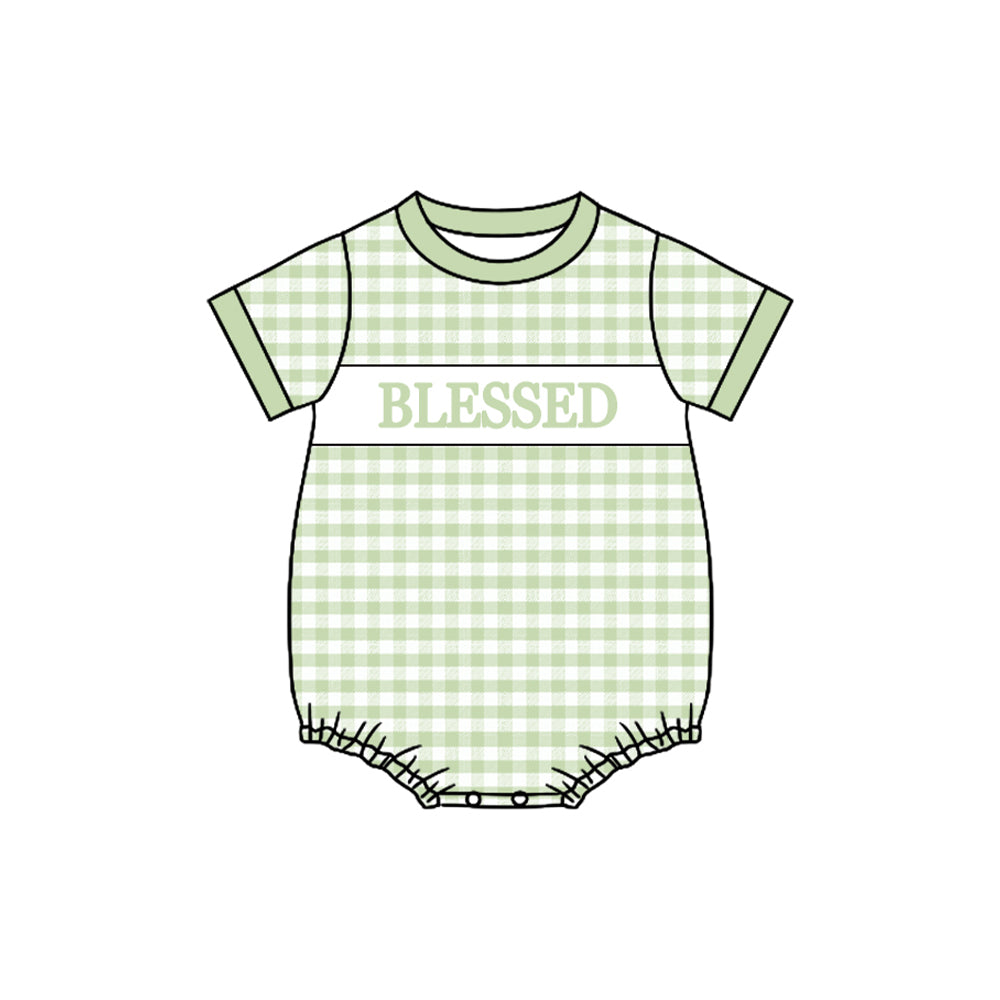 preorder SR3261 Blessed green checkered short sleeve boys romper