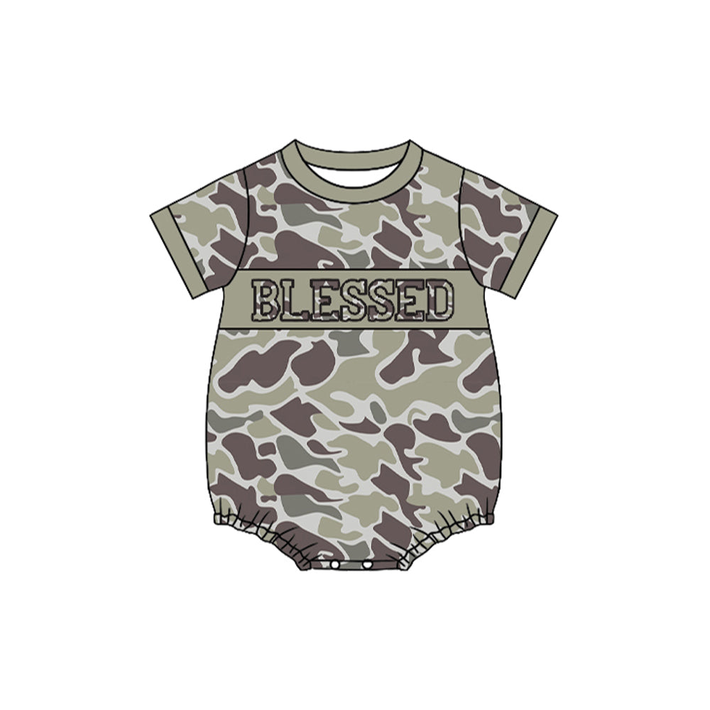 preorder SR3262 Blessed camo short sleeve boys romper