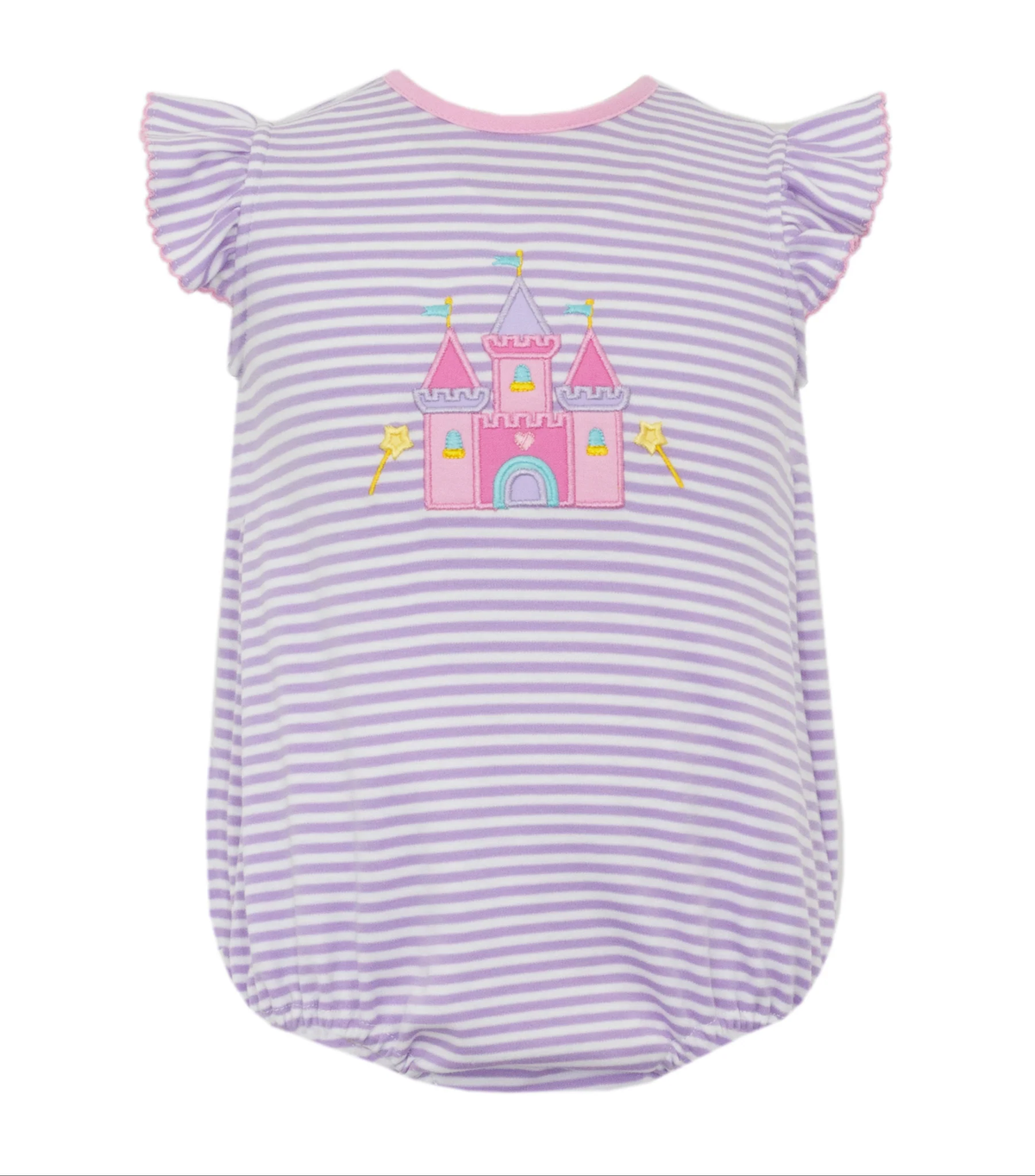 preorder SR3265 cartoon castle purple striped flutter sleeve girls romper