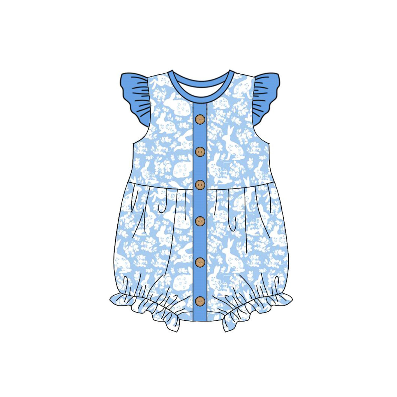preorder SR3272 Easter bunny rabbit blue flutter sleeve girls romper