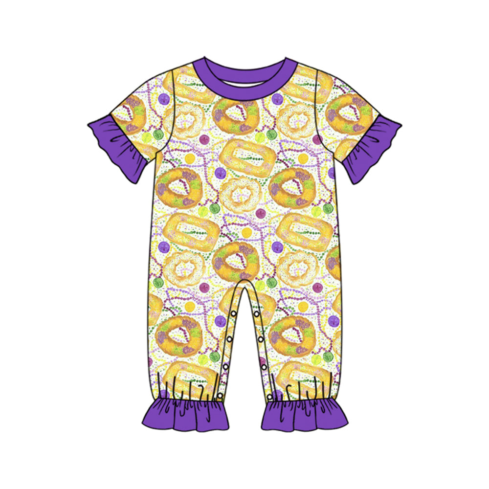 preorder SR3276 Mardi Gras dot purple yellow green short sleeve girls romper