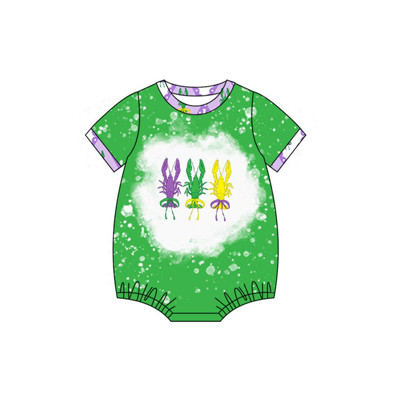 preorder SR3278 Mardi Gras crayfish green short sleeve boys romper