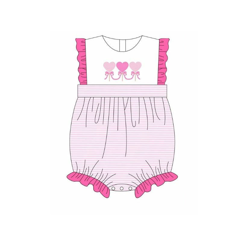 preorder SR3286 Valentine's Day heart bows hot pink girls romper