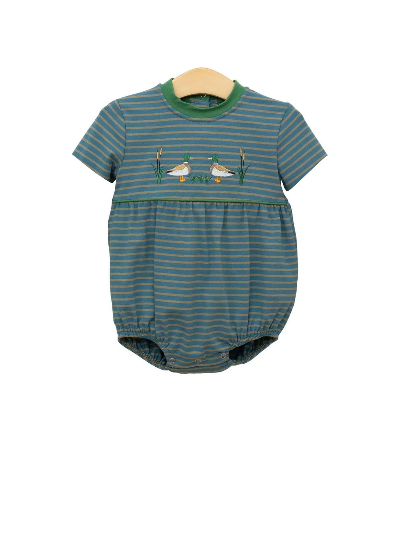 preorder SR3296 mallard duck green striped short sleeve boys romper