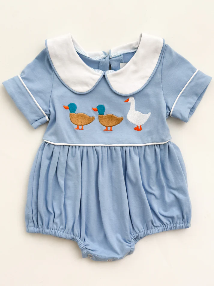 preorder SR3297 cute duck goose blue short sleeve girls romper