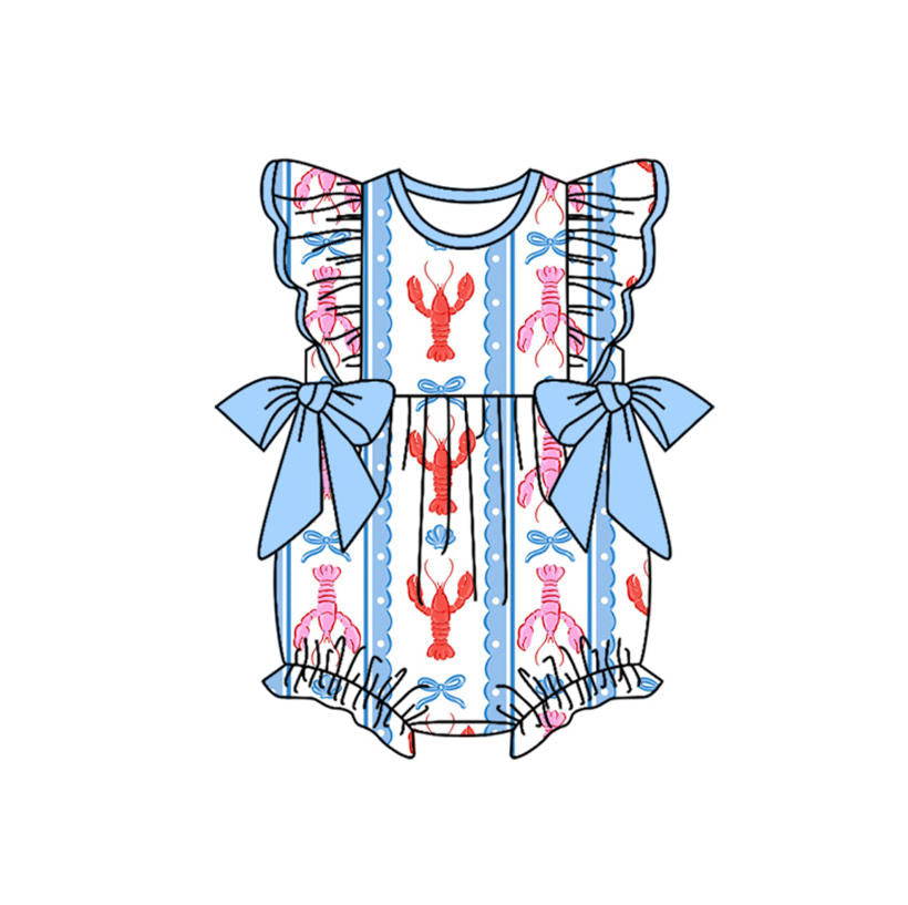 preorder SR3317 crayfish blue bows flutter sleeve bows girls romper