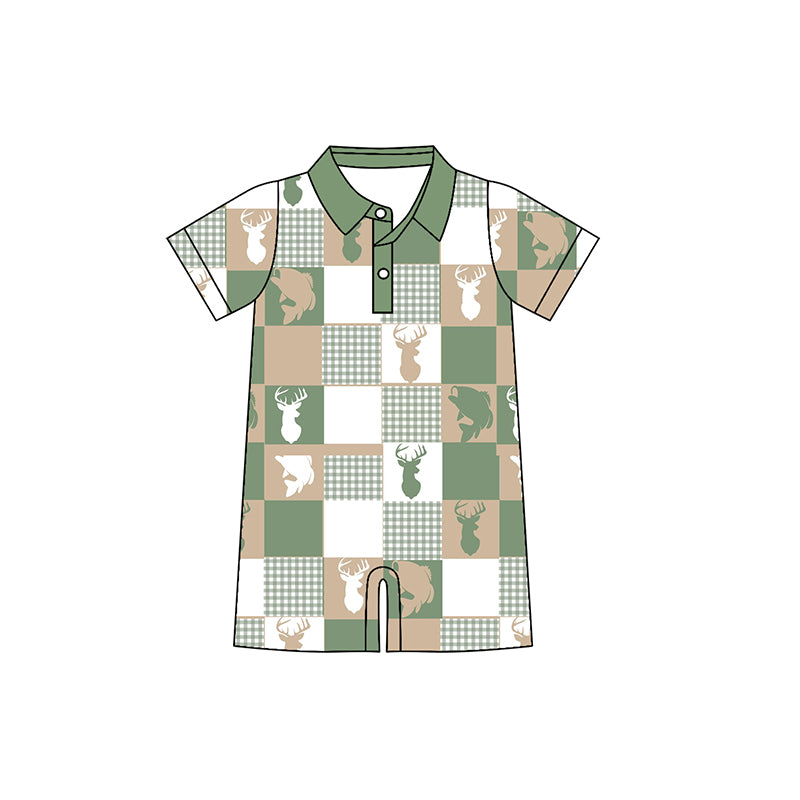 preorder SR3327 hunting fishing deer fish green short sleeve boys romper