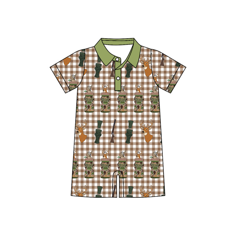 preorder SR3328 hunting duck call camo deer mallard checkered short sleeve boys romper
